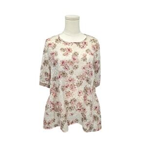 LOGO LORI GOLDSTEIN Medium Top Floral Sheer Grid Tonal Peplum‎ Cottagecore